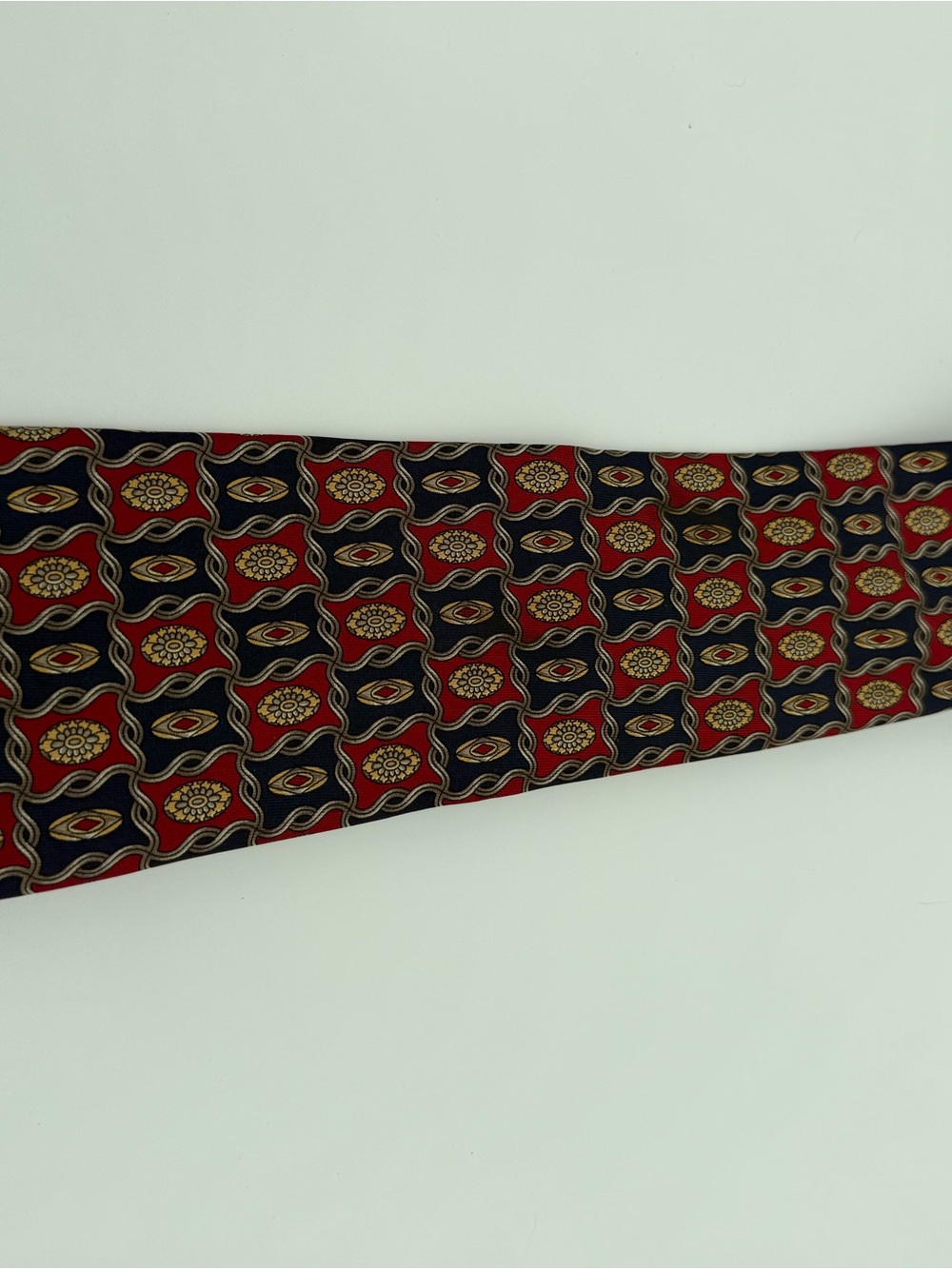 Bert Pulitzer Men's Red and Navy Patterned Silk Tie